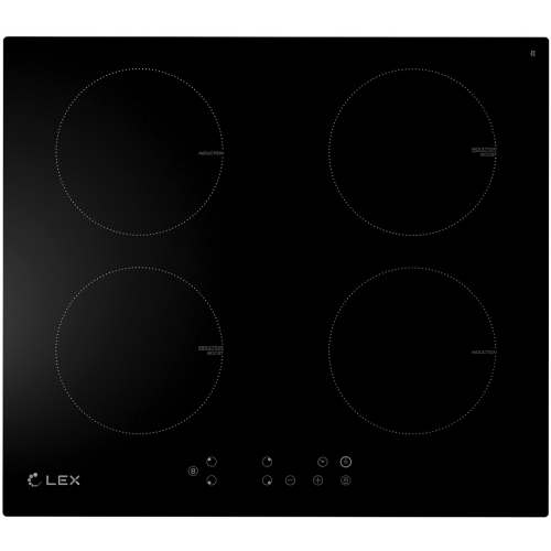 Индукционная варочная панель Lex EVI 640-1 BL с таймером, черная, 760 см, мощность 7 Квт, 4 конфорки