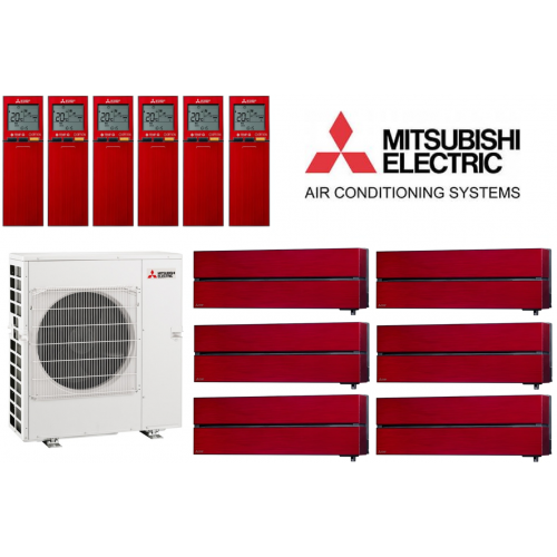 Кондиционер Mitsubishi Electric мульти-сплит-система MXZ-6F122VF + 6 внутренних блоков серии Premium LN (25+25+25+25+25+25) рубиново-красный