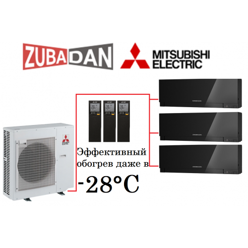 Тепловой насос Mitsubishi Electric MXZ-4E83VAHZ + 3 внутренних блока серии Design EF (25+25+25) (черный)