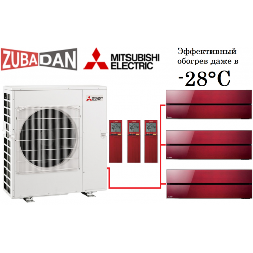 Тепловой насос Mitsubishi Electric MXZ-4E83VAHZ + 3 внутренних блока серии Premium LN (25+25+25) (рубиново-красный)